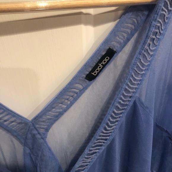 Boohoo Blue Sheer & Lace Dress Cocktail Party Photoshoot Baby Shower - Picture 3 of 11